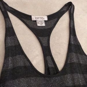 Kirra Sparkly Gray And Black Striped Tank Top